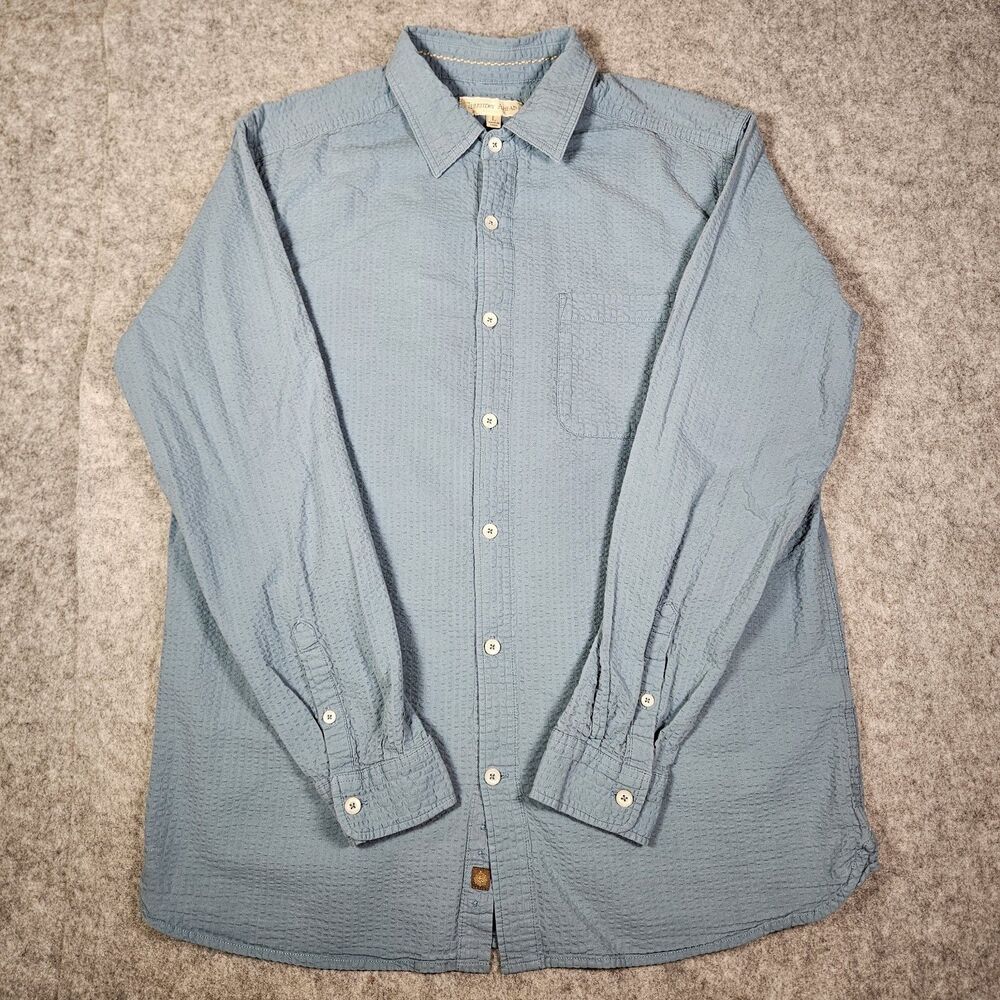 The Territory Ahead Mens Blue Seersucker Cotton Comfort Button-Up Shirt Size L